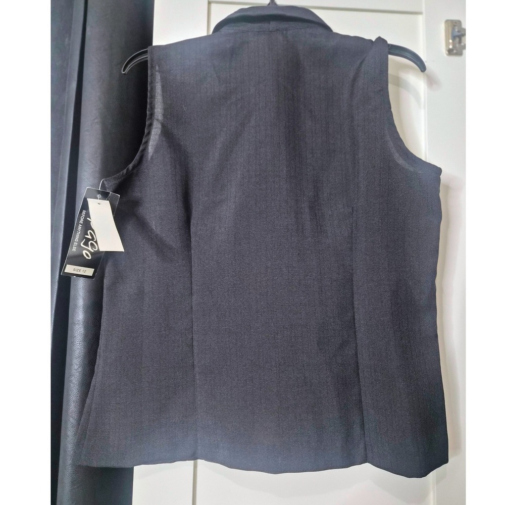 NWT Spago Womens Black Shawl Collar Button Front Pleated Tailored Vest Size 12 - Picture 2 of 7